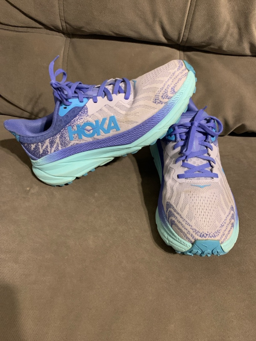 Hoka Challenger Air 7 Lavender and Aqua Trail Running Shoes